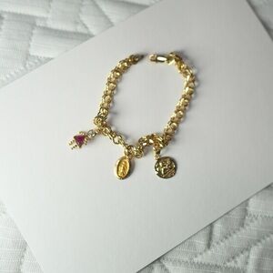 Women's Double Link Charm Bracelet 10K Yellow Gold With Charms